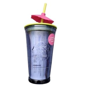 Starbucks Hawaii Collection Glass Tumbler W/ Straw Umbrella Tropical